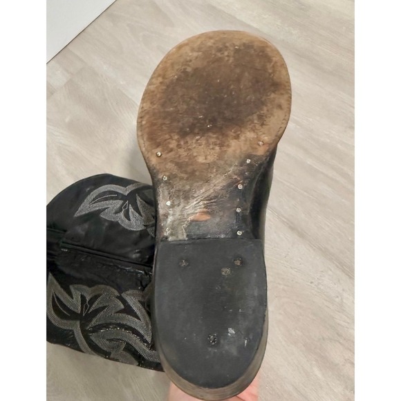Cowtown Vibram Sole Leather Cowboy Classic Black White Thread Cowboy Boots 12 - Picture 7 of 11